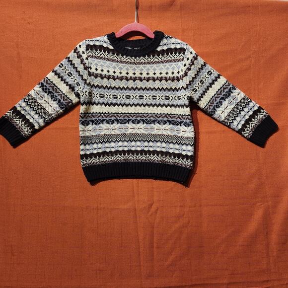 Wool Blend Toddler Boys Sz 2T Blue White Fair Isle Tight Knit Sweater By Next - Picture 7 of 7
